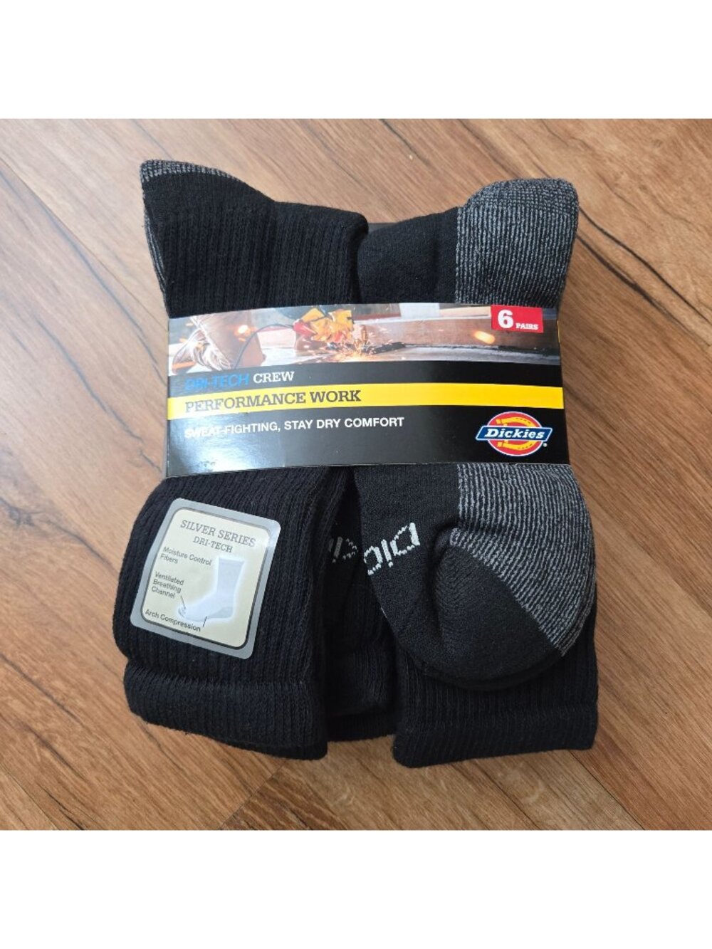 Dickies Mens Dri-Tech Crew Socks 6 Pack Moisture Control Arch Compression Cushio